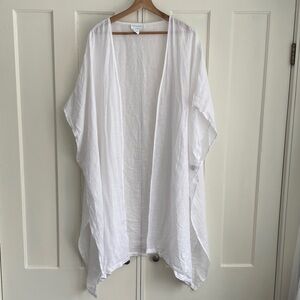 Cynthia Rowley Top Caftan White Open-Front Tunic 100% Linen OS Cover Up Resort